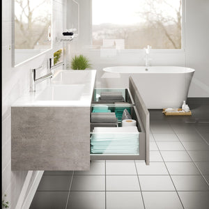 Aurora 60 in. Concrete Gray Wall Mount Double Sink  Bath Vanity with Carrara Quartz Top and Undermount Porcelain Sinks