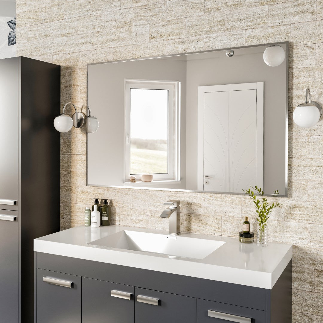 Eviva Sax 48" x 30" Rectangular Chrome Metal Framed Mirror