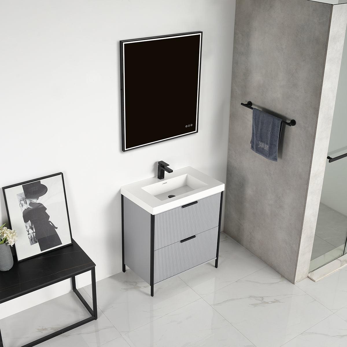Zurich 30" Vanity – Glossy White & Metal Grey with Soft-Close Drawers & Ample Storage