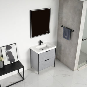 Zurich 30" Vanity – Glossy White & Metal Grey with Soft-Close Drawers & Ample Storage