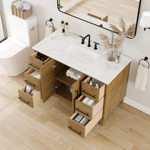 Graham 48 in. Oak Single Sink Bath Vanity with Arabescato Engineered Stone Top and Undermount Porcelain Sink