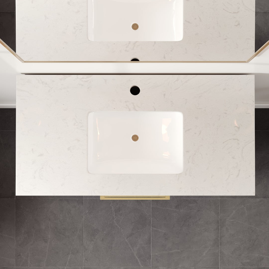 Curio 36 in. Dark Blue Single Sink Bath Vanity with Carrara Quartz Top and Undermount Porcelain Sink