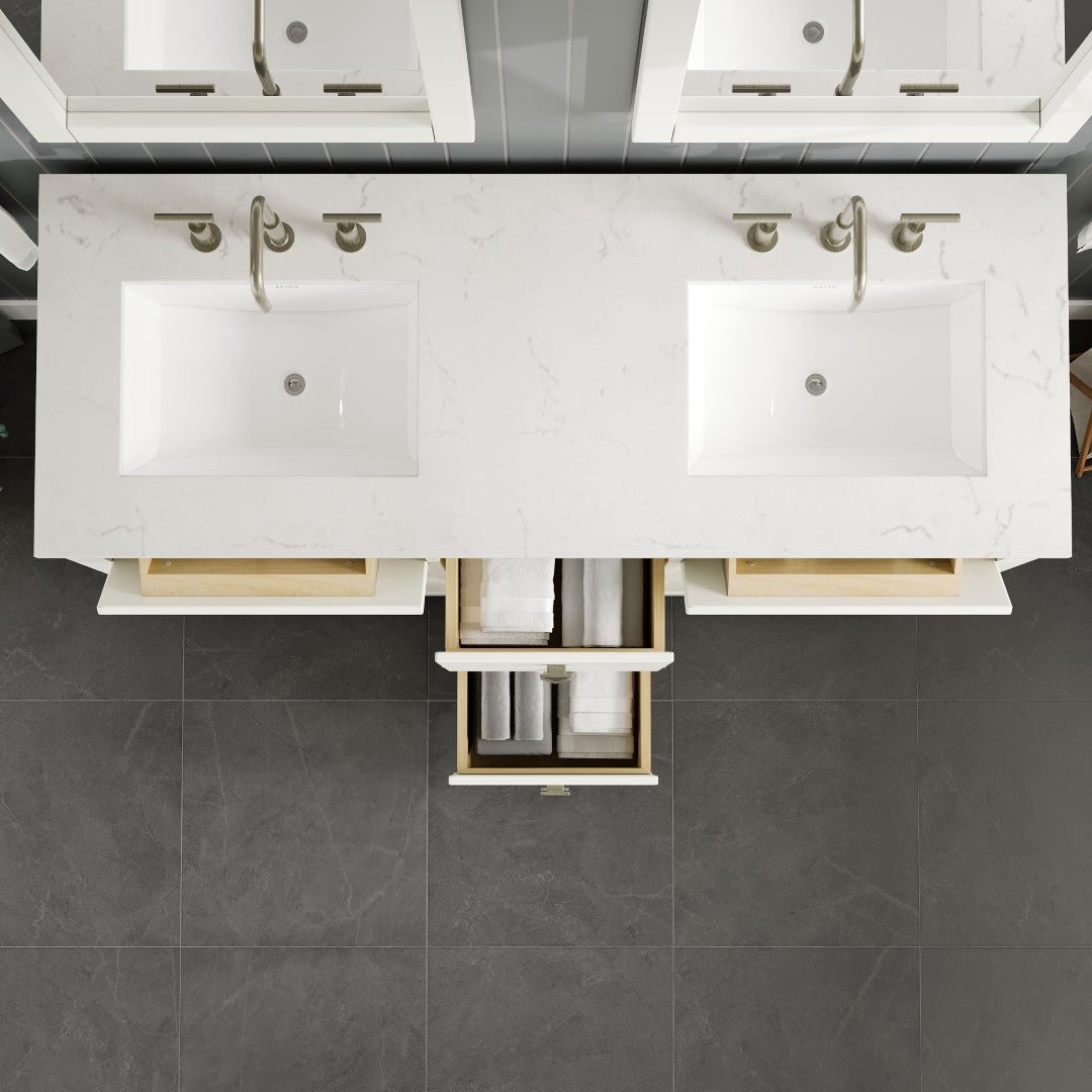 Artemis 60 in. White Double Sink  Bath Vanity with Engineered Top and Undermount Porcelain Sinks