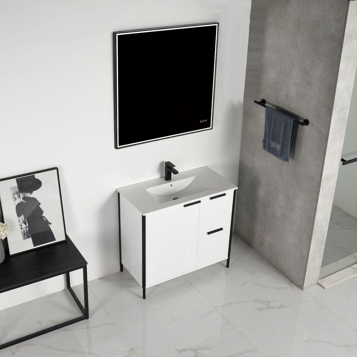 Blossom Zurich 36" Vanity – Glossy White & Metal Grey with Soft-Close Drawers & Ample Storage