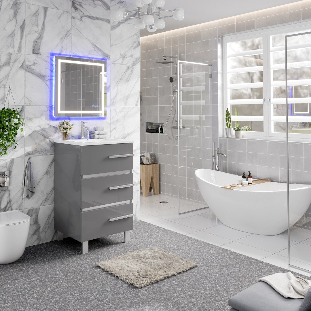 Deluxe 24 in. Gray Single Sink Bath Vanity with Porcelain Top and Integrated Sink