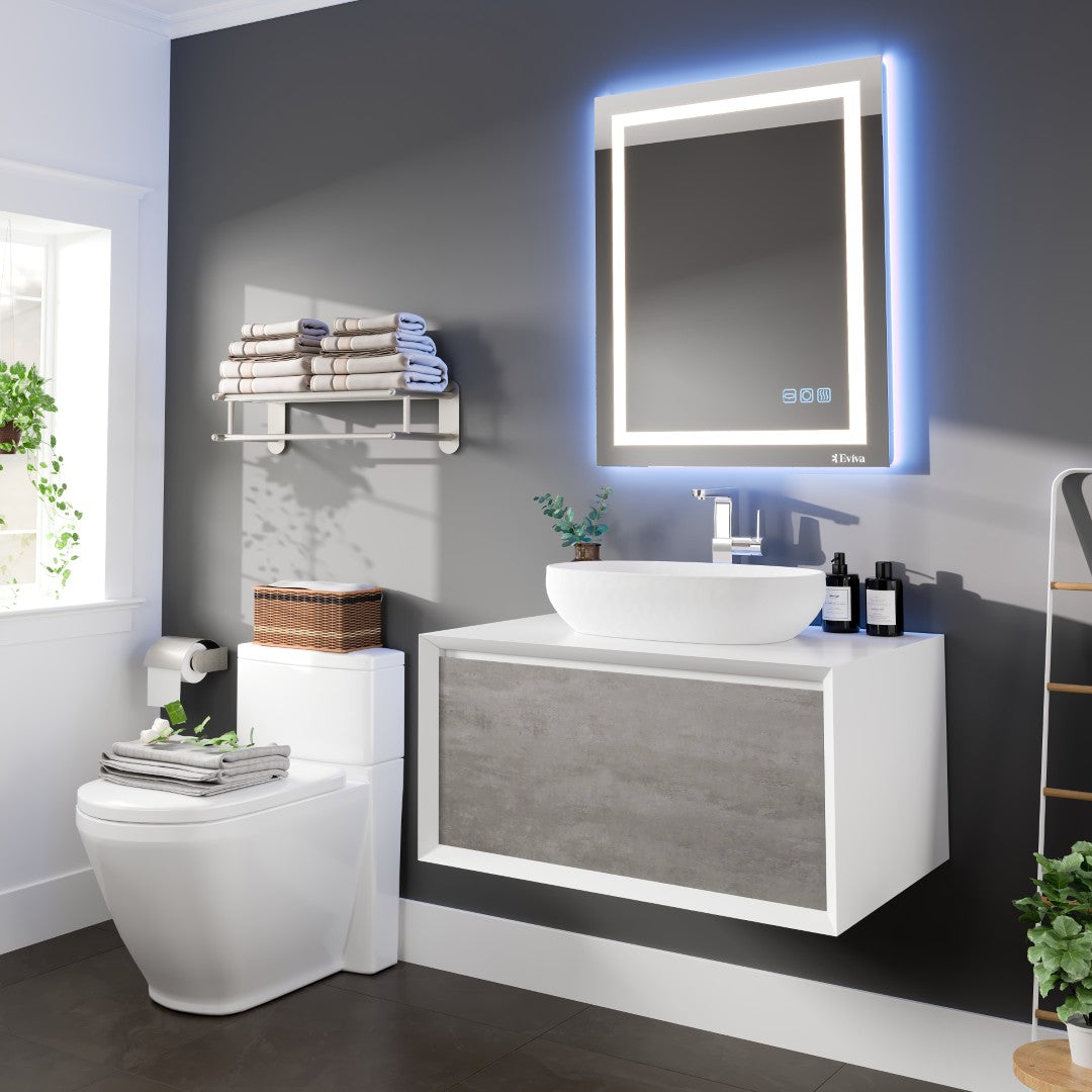 Santa Monica 30 in. Gray Wall Mount Single Sink Bath Vanity with Acrylic Top and Vessel Solid Surface Sink