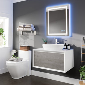 Santa Monica 30 in. Gray Wall Mount Single Sink Bath Vanity with Acrylic Top and Vessel Solid Surface Sink