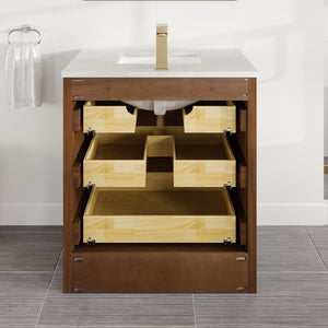 Curio 30 in. Walnut Single Sink Bath Vanity with Carrara Quartz Top and Undermount Porcelain Sink