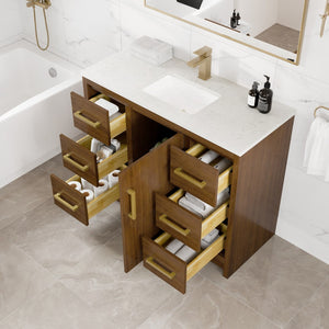 Curio 42 in. Walnut Single Sink Bath Vanity with Carrara Quartz Top and Undermount Porcelain Sink