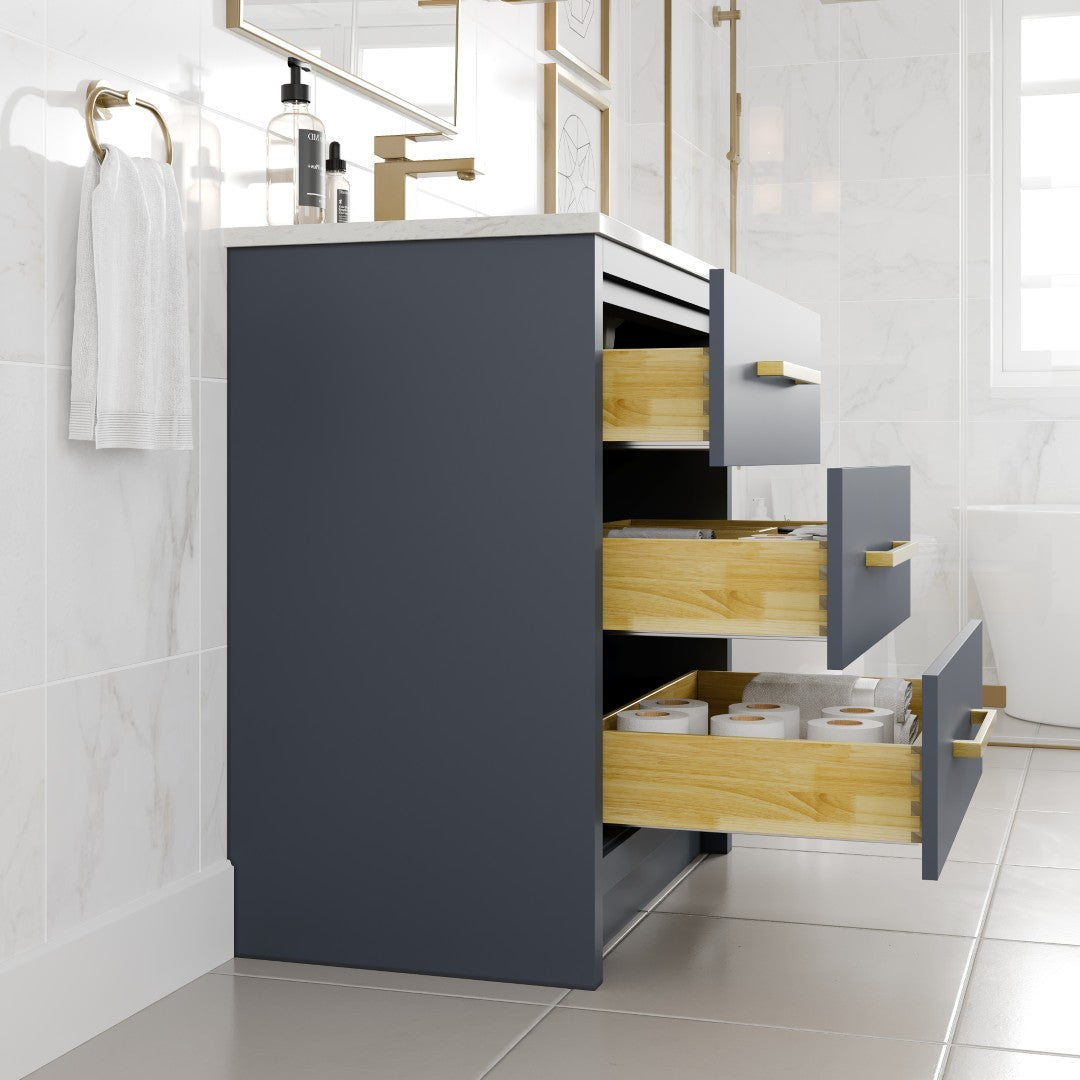 Curio 30 in. Dark Blue Single Sink Bath Vanity with Carrara Quartz Top and Undermount Porcelain Sink