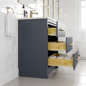 Curio 30 in. Dark Blue Single Sink Bath Vanity with Carrara Quartz Top and Undermount Porcelain Sink