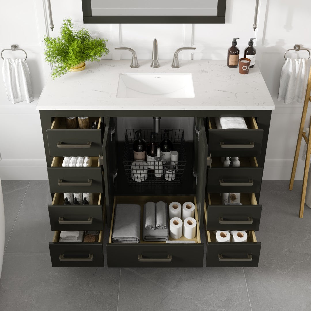 Aberdeen 42 in. Espresso Single Sink Bath Vanity with Carrara Quartz Top and Undermount Porcelain Sink