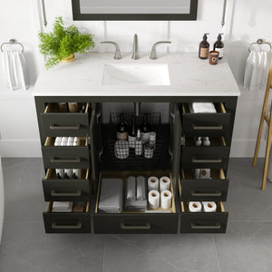 Aberdeen 42 in. Espresso Single Sink Bath Vanity with Carrara Quartz Top and Undermount Porcelain Sink