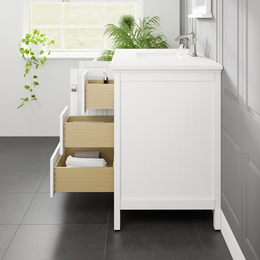 Britney 48 in. White Single Sink Bath Vanity with Carrara Quartz Top and Undermount Porcelain Sink