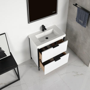 Zurich 30" Vanity – Glossy White & Metal Grey with Soft-Close Drawers & Ample Storage