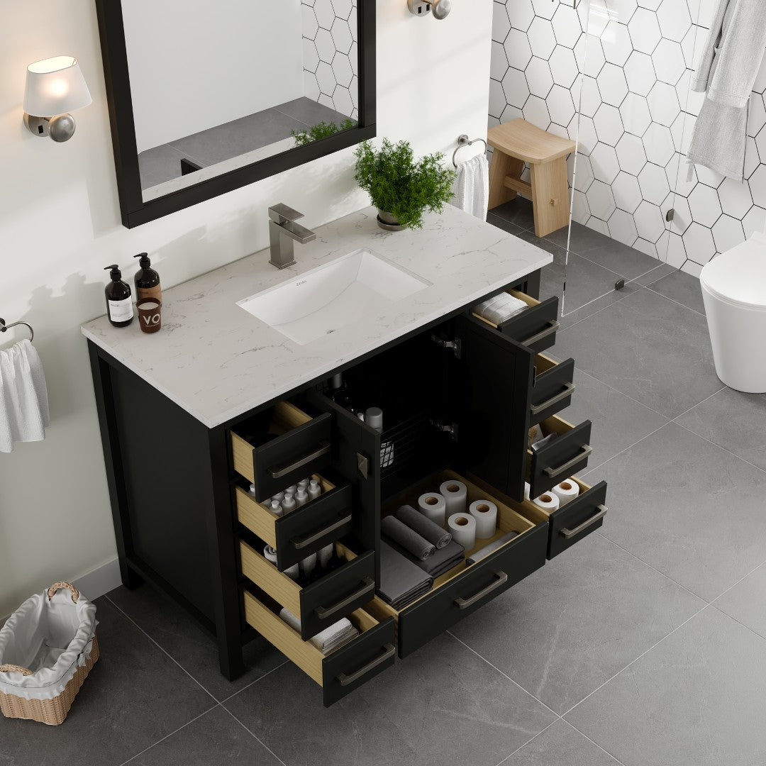 London 42 in. Espresso Single Sink Bath Vanity with Carrara Quartz Top and Undermount Porcelain Sink