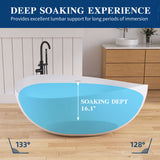 New England Home Goods 63" Wavy Freestanding Tub Solid Surface Freestadning Stone Resin Soaking Bathtub