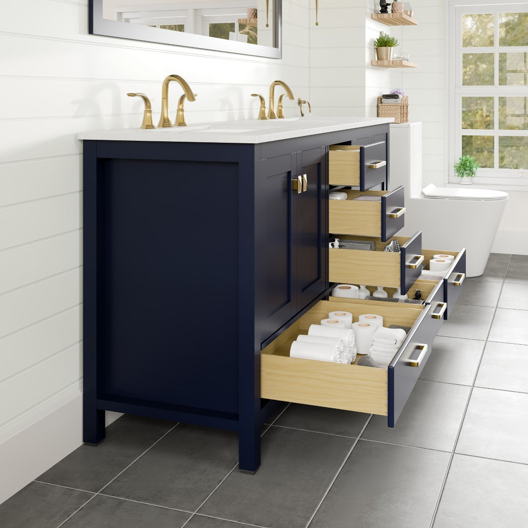 Aberdeen 72 in. Blue Double Sink  Bath Vanity with Carrara Quartz Top and Undermount Porcelain Sinks