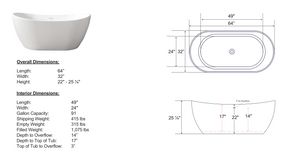 Fort Williams 64" Solid Surface Stone Resin Freestanding Bathtub – New England Home Goods
