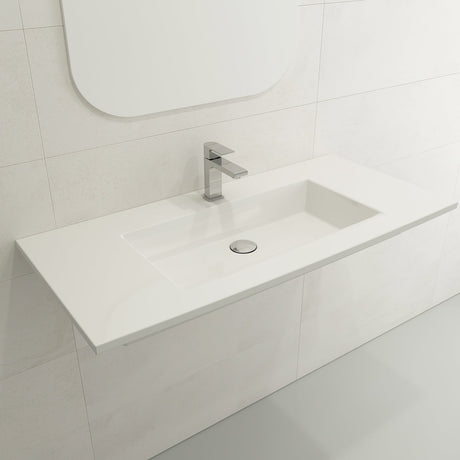 BOCCHI 1105-001-0126 Ravenna Wall-Mounted Sink Fireclay 40.5 in. 1-Hole with Overflow in White