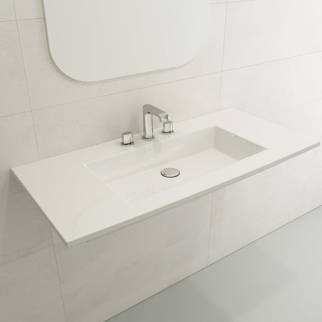 BOCCHI 1105-001-0127 Ravenna Wall-Mounted Sink Fireclay 40.5 in. 3-Hole with Overflow in White