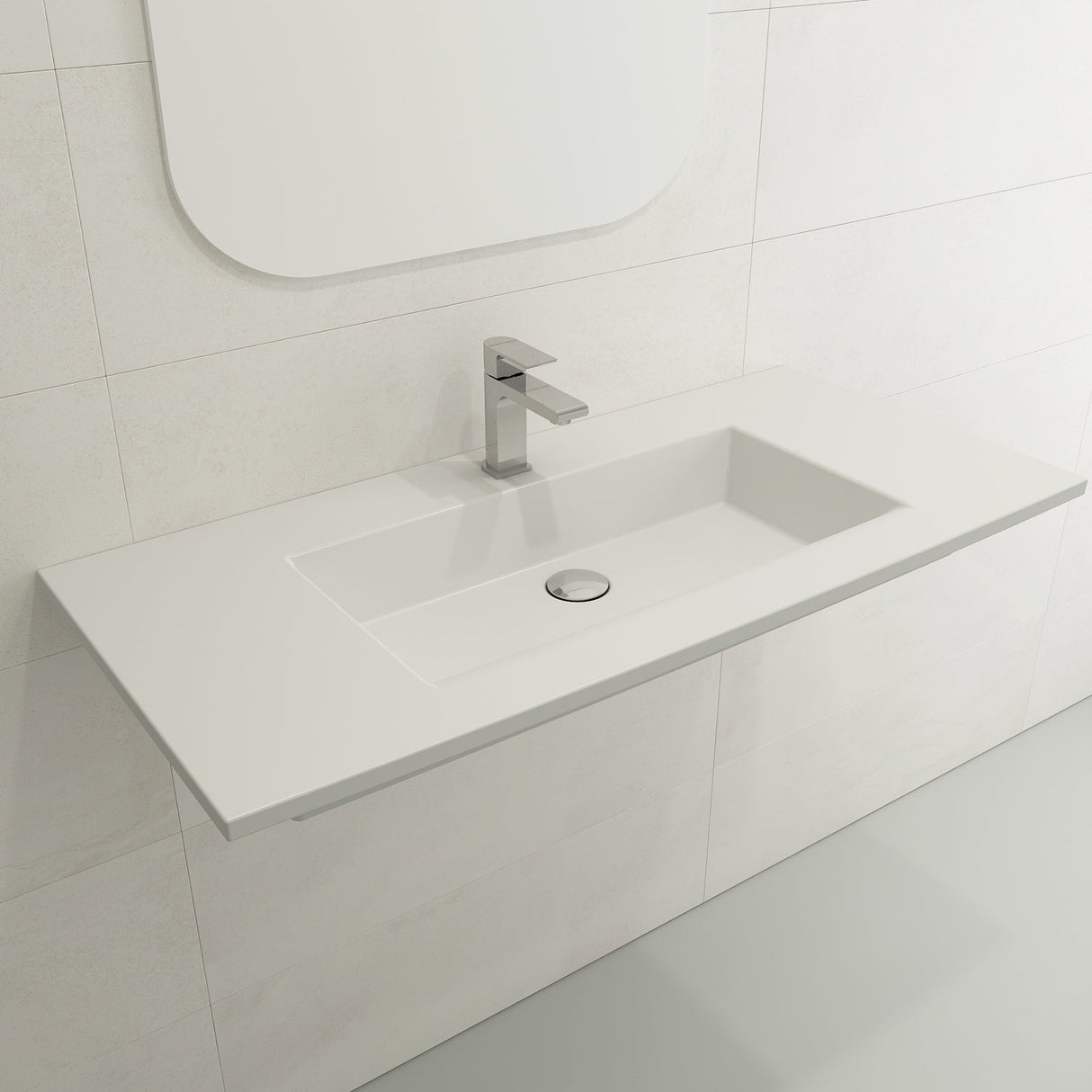 BOCCHI 1105-002-0126 Ravenna Wall-Mounted Sink Fireclay 40.5 in. 1-Hole with Overflow in Matte White