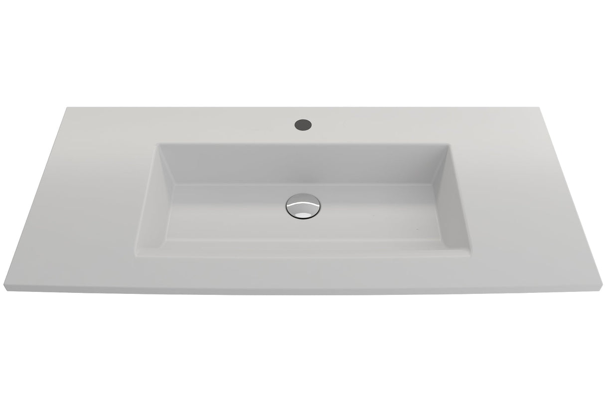 BOCCHI 1105-002-0126 Ravenna Wall-Mounted Sink Fireclay 40.5 in. 1-Hole with Overflow in Matte White