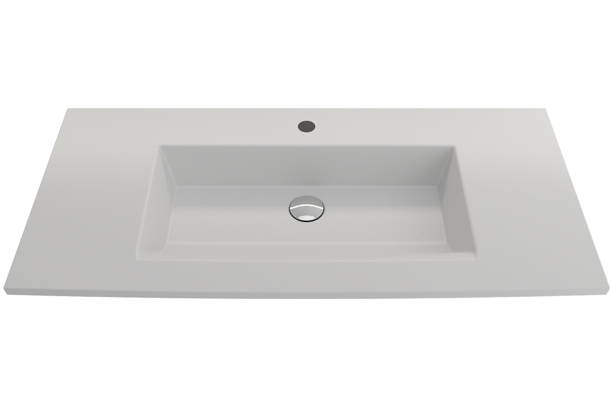 BOCCHI 1105-002-0126 Ravenna Wall-Mounted Sink Fireclay 40.5 in. 1-Hole with Overflow in Matte White