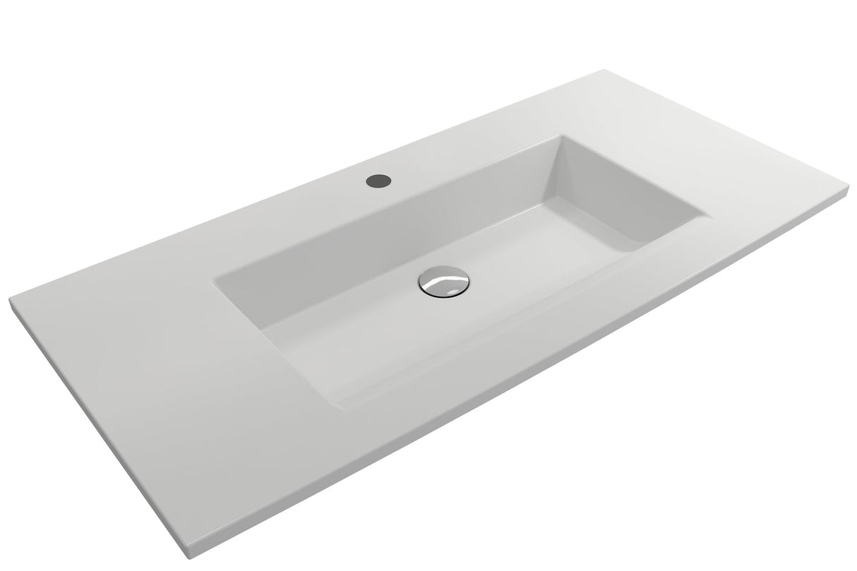 BOCCHI 1105-002-0126 Ravenna Wall-Mounted Sink Fireclay 40.5 in. 1-Hole with Overflow in Matte White