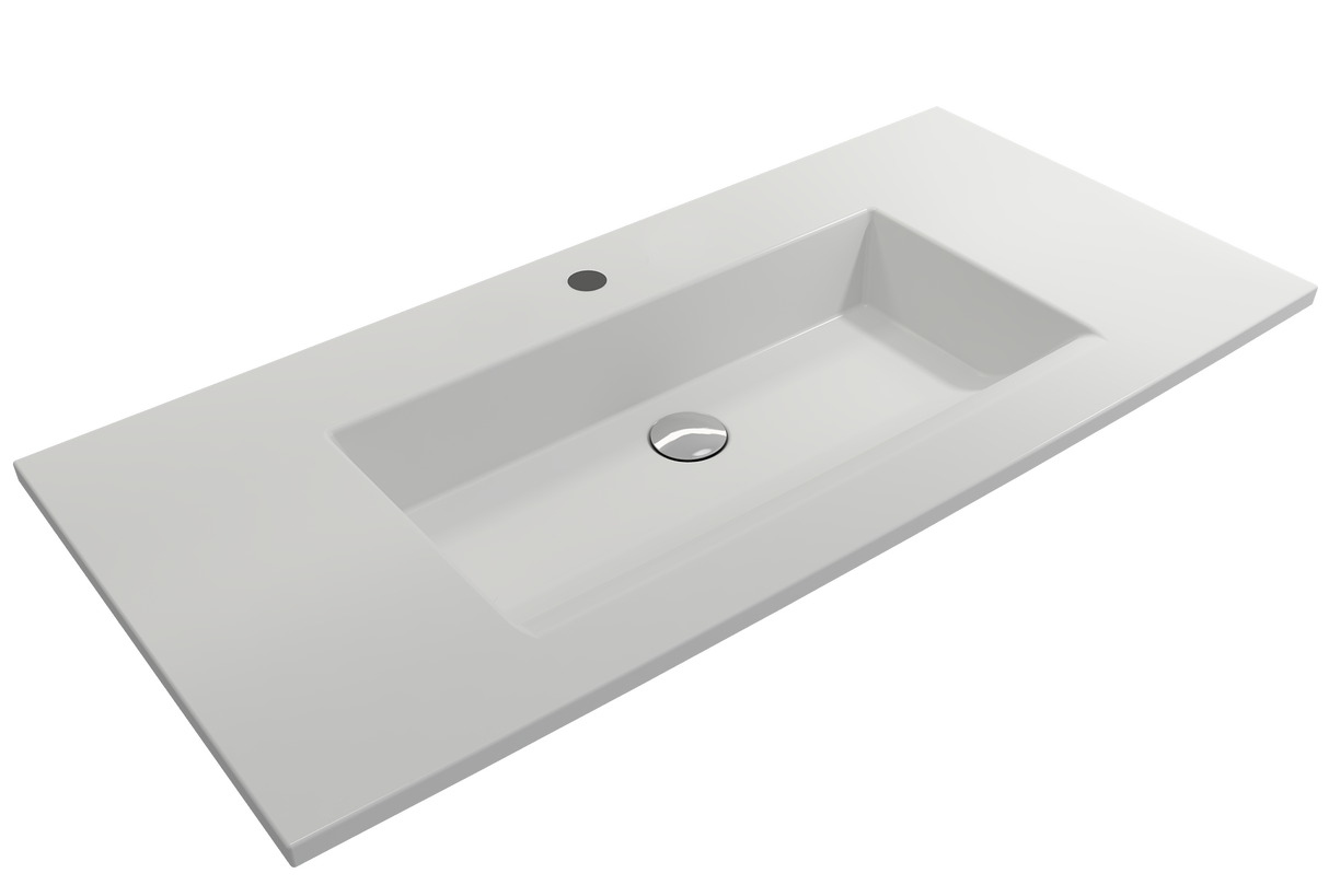 BOCCHI 1105-002-0126 Ravenna Wall-Mounted Sink Fireclay 40.5 in. 1-Hole with Overflow in Matte White