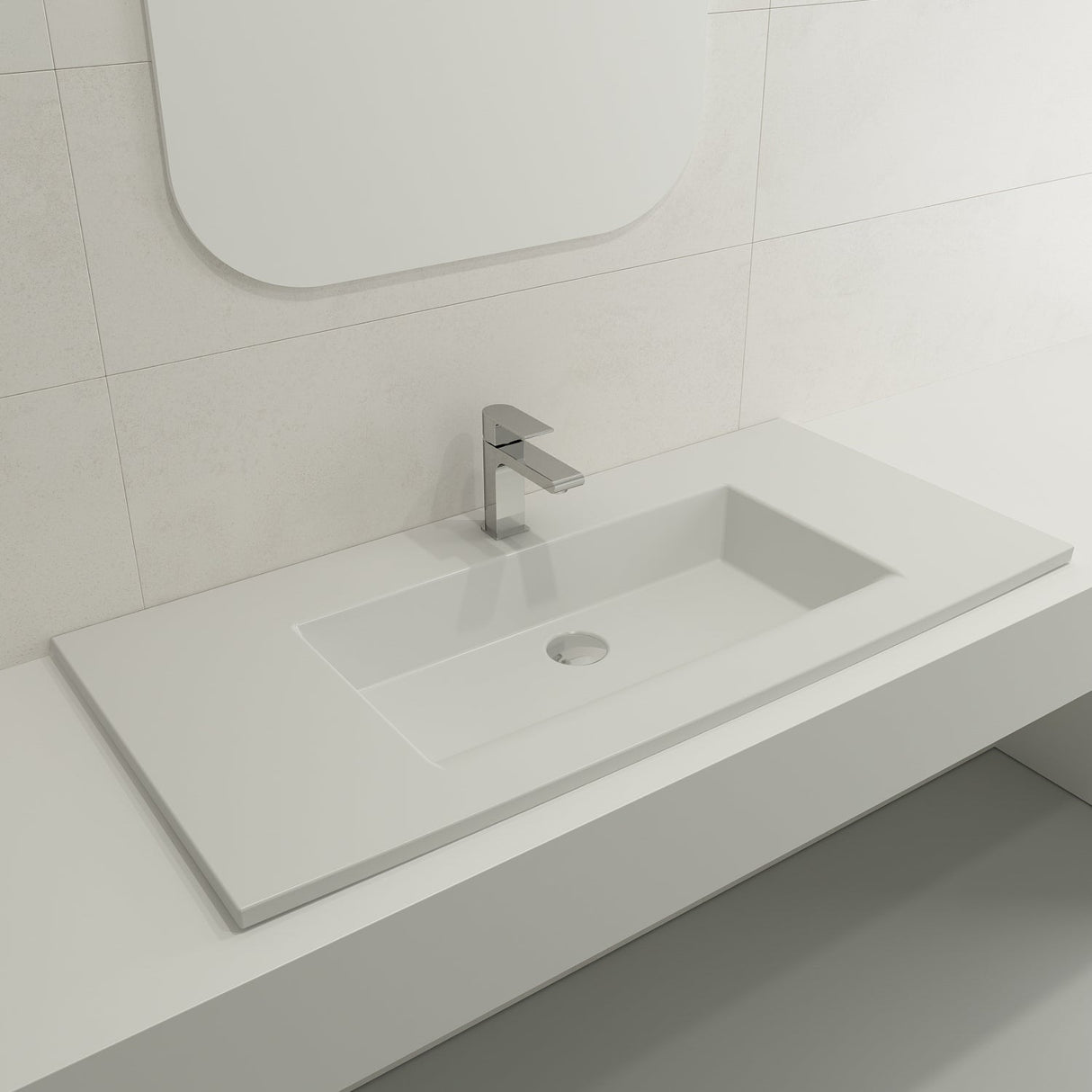 BOCCHI 1105-002-0126 Ravenna Wall-Mounted Sink Fireclay 40.5 in. 1-Hole with Overflow in Matte White