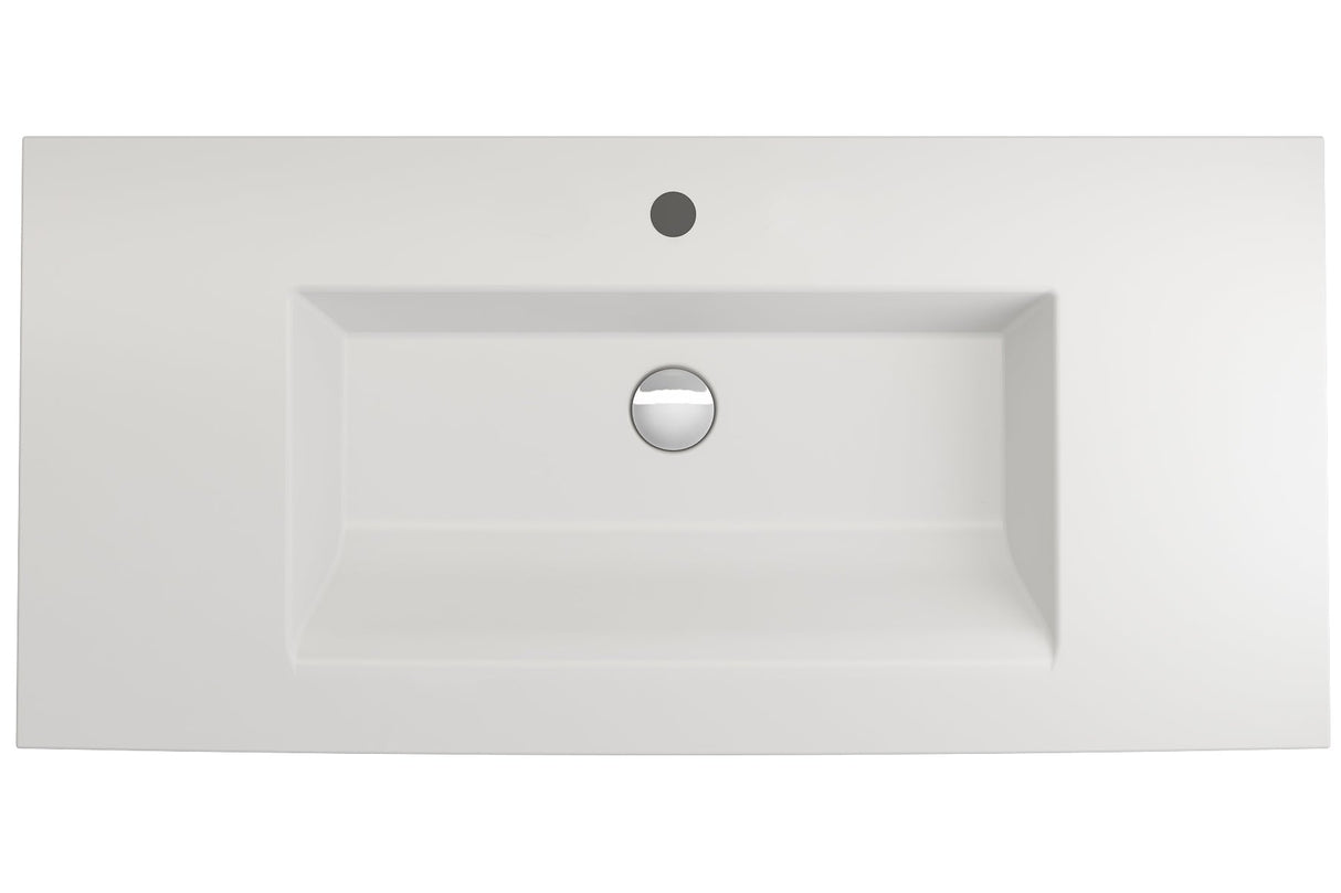 BOCCHI 1105-002-0126 Ravenna Wall-Mounted Sink Fireclay 40.5 in. 1-Hole with Overflow in Matte White