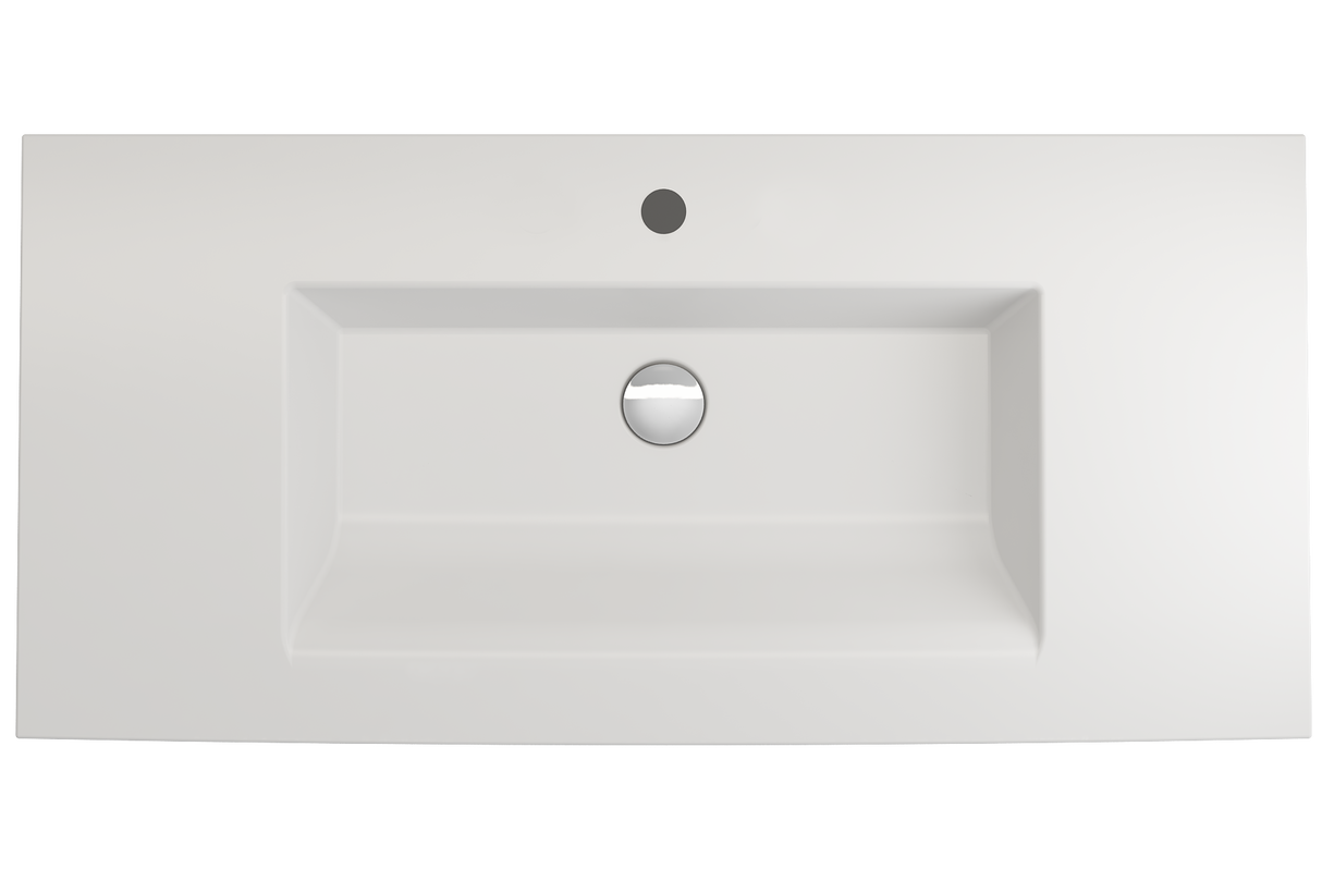 BOCCHI 1105-002-0126 Ravenna Wall-Mounted Sink Fireclay 40.5 in. 1-Hole with Overflow in Matte White