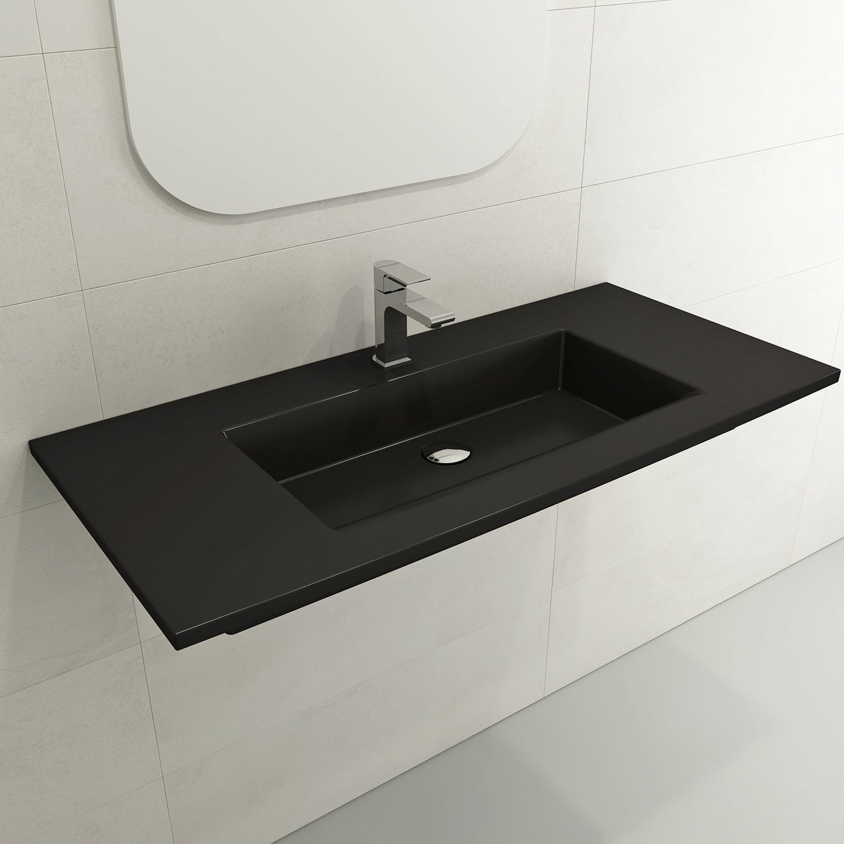 BOCCHI 1105-004-0126 Ravenna Wall-Mounted Sink Fireclay 40.5 in. 1-Hole with Overflow in Matte Black