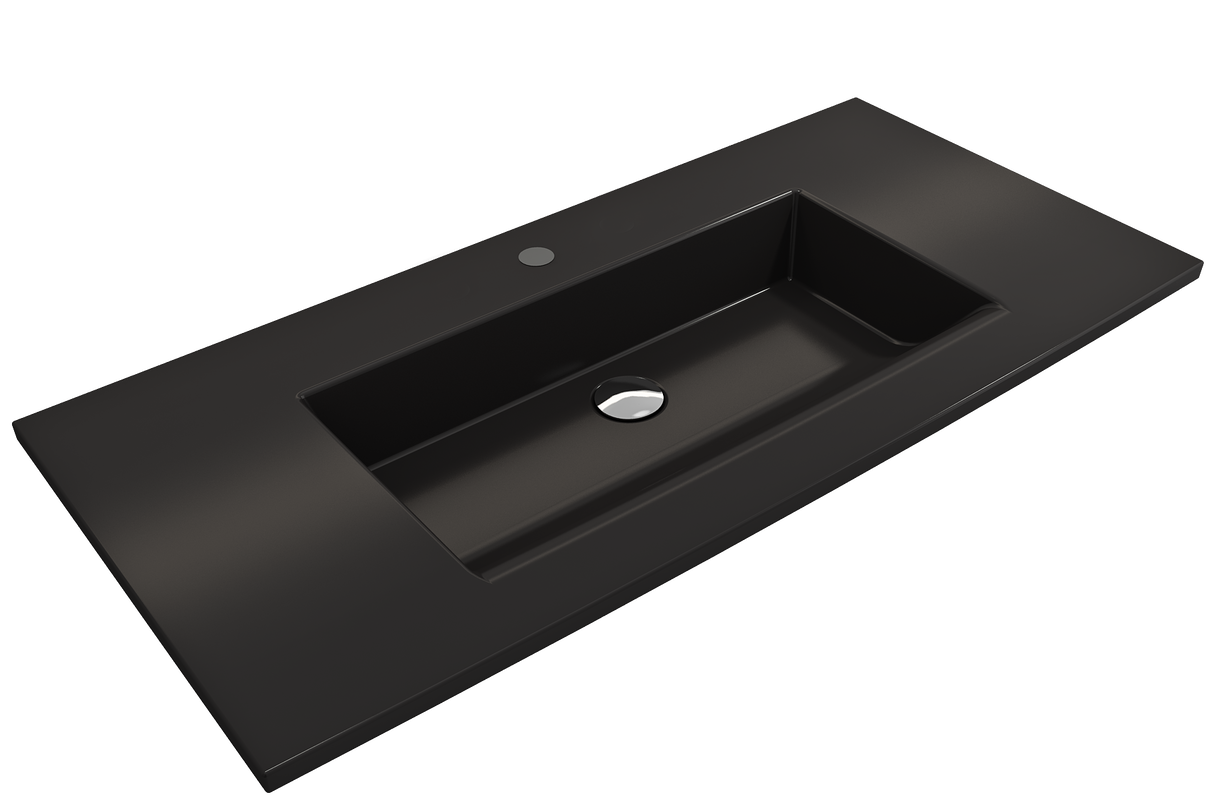 BOCCHI 1105-004-0126 Ravenna Wall-Mounted Sink Fireclay 40.5 in. 1-Hole with Overflow in Matte Black