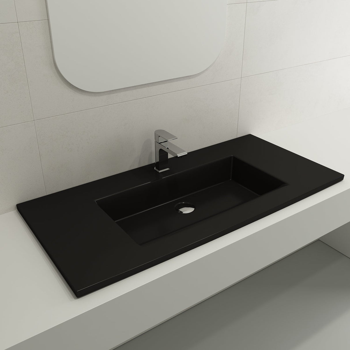 BOCCHI 1105-004-0126 Ravenna Wall-Mounted Sink Fireclay 40.5 in. 1-Hole with Overflow in Matte Black