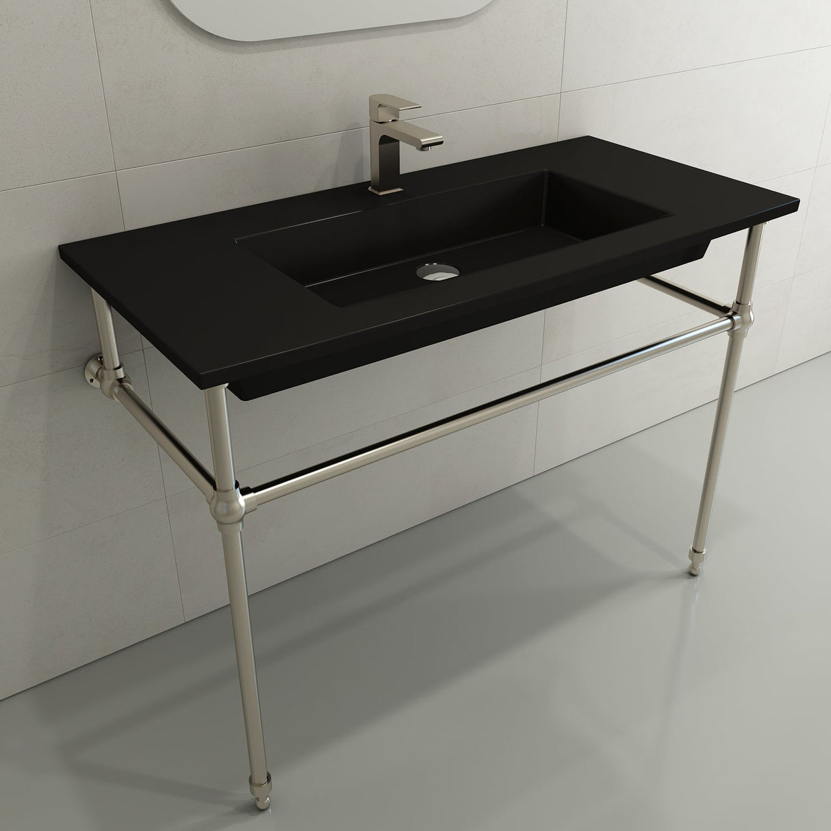 BOCCHI 1105-004-0126 Ravenna Wall-Mounted Sink Fireclay 40.5 in. 1-Hole with Overflow in Matte Black