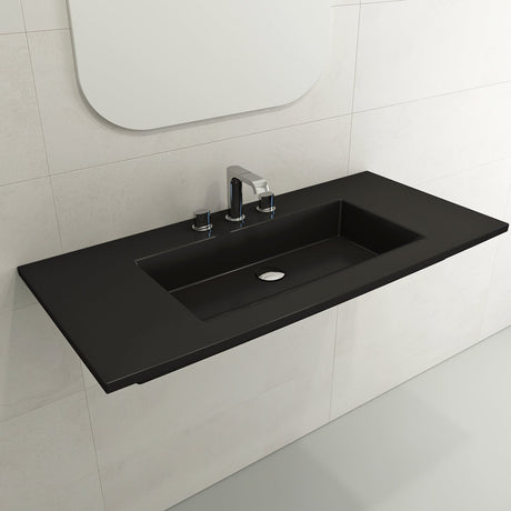 BOCCHI 1105-004-0127 Ravenna Wall-Mounted Sink Fireclay 40.5 in. 3-Hole with Overflow in Matte Black