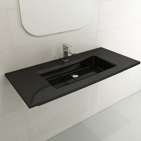 BOCCHI 1105-005-0126 Ravenna Wall-Mounted Sink Fireclay 40.5 in. 1-Hole with Overflow in Black