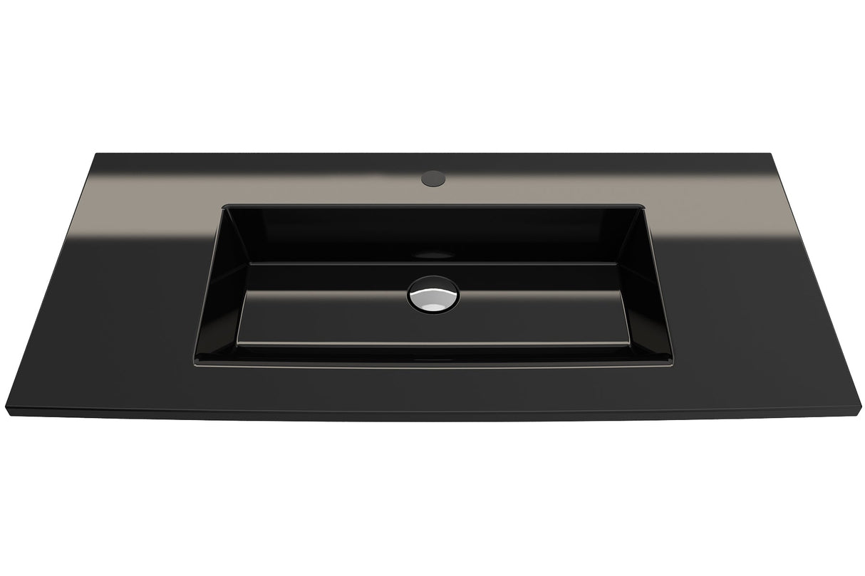 BOCCHI 1105-005-0126 Ravenna Wall-Mounted Sink Fireclay 40.5 in. 1-Hole with Overflow in Black