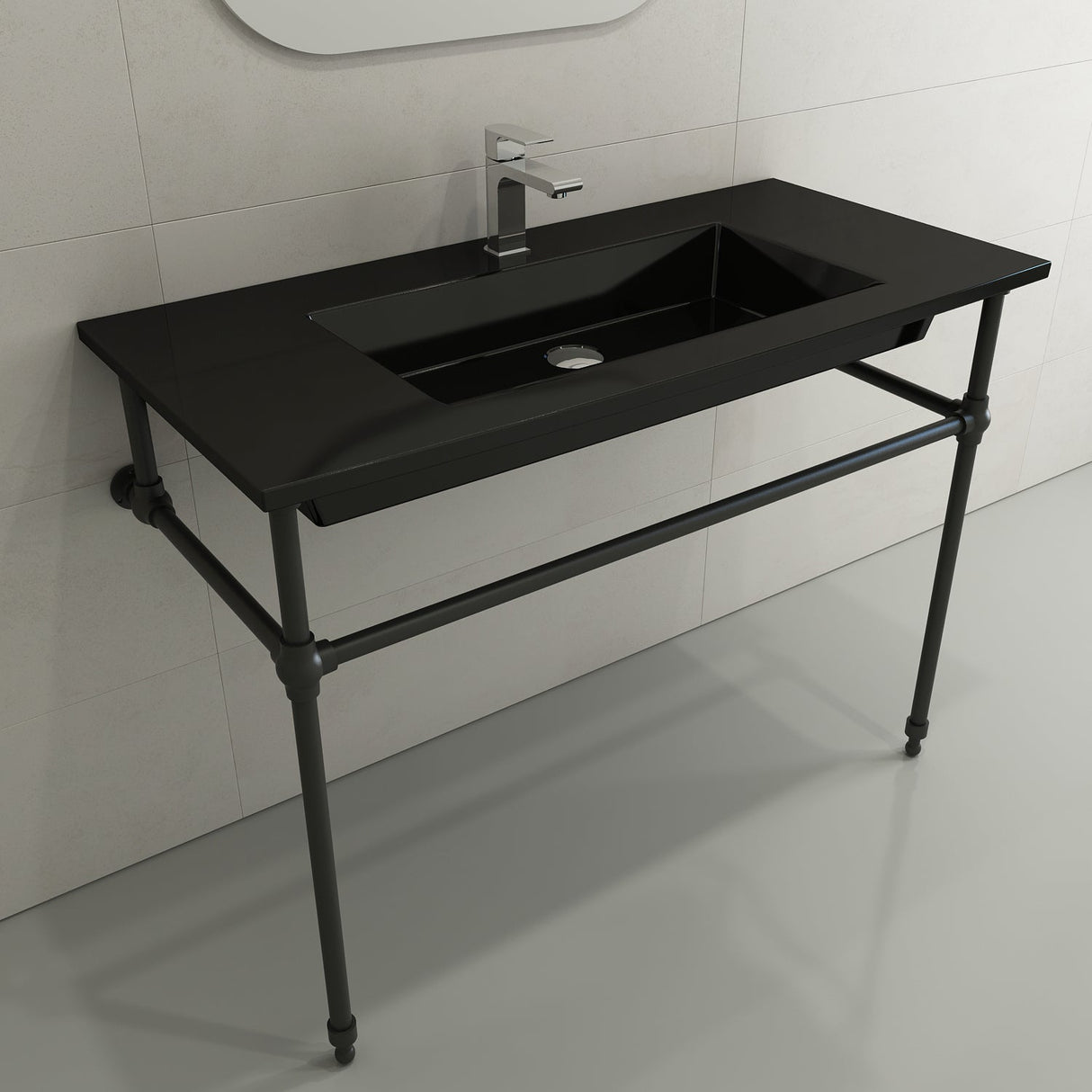 BOCCHI 1105-005-0126 Ravenna Wall-Mounted Sink Fireclay 40.5 in. 1-Hole with Overflow in Black