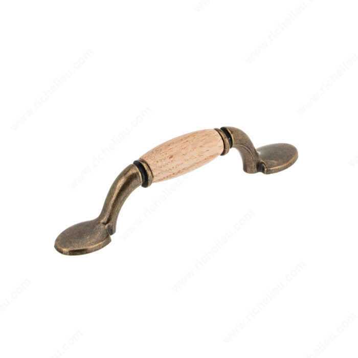 Richelieu BP3801BB250 Traditional Wood and Metal Pull - 3801BB, Burnished Brass / Oak, Unfinished, 8/32 in (Included)