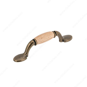 Richelieu BP3801BB250 Traditional Wood and Metal Pull - 3801BB, Burnished Brass / Oak, Unfinished, 8/32 in (Included)