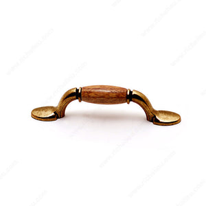 Richelieu 3801BB252 Traditional Wood and Metal Pull - 3801BB, Burnished Brass / Rustic Oak, 8/32 in (Not Included)