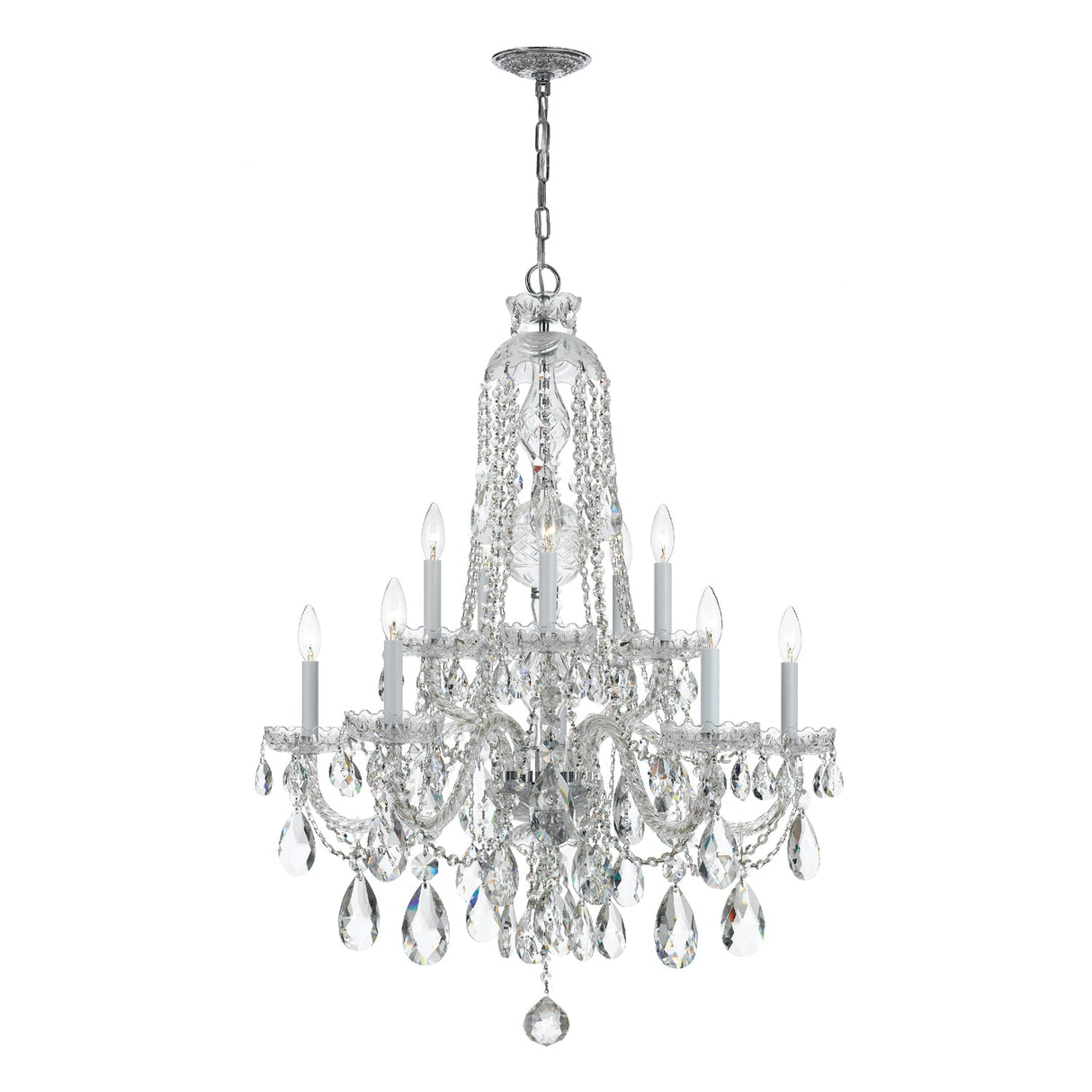 Traditional Crystal 10 Light Hand Cut Crystal Polished Chrome Chandelier 1110-CH-CL-MWP