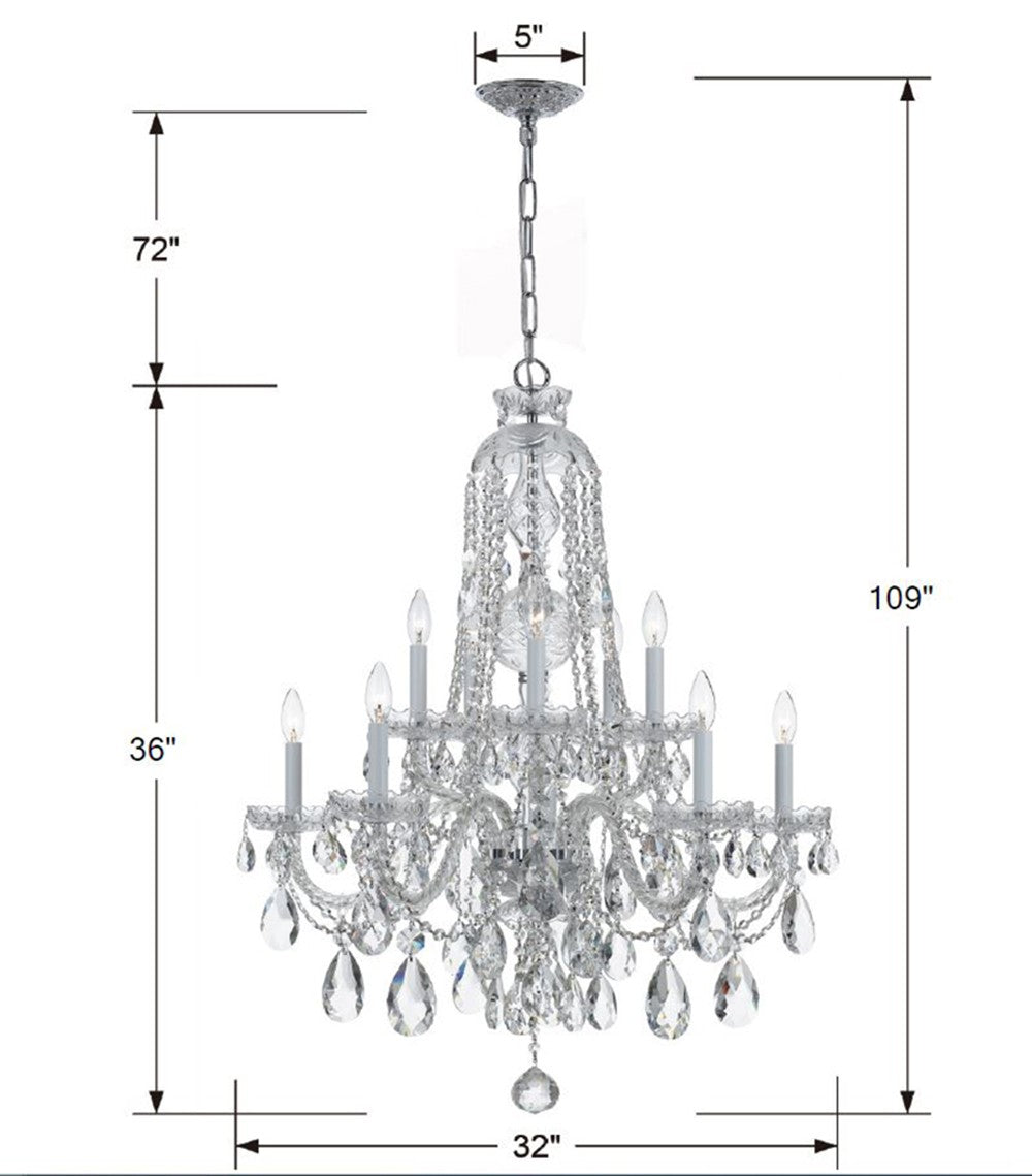 Traditional Crystal 10 Light Hand Cut Crystal Polished Chrome Chandelier 1110-CH-CL-MWP