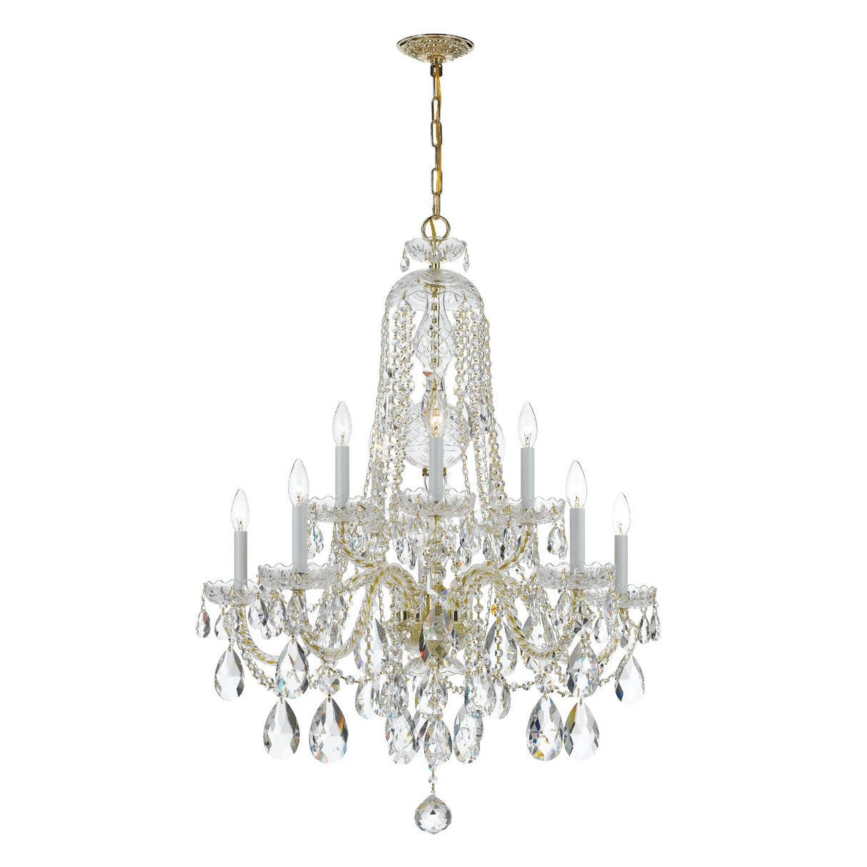 Traditional Crystal 10 Light Spectra Crystal Polished Brass Chandelier 1110-PB-CL-SAQ