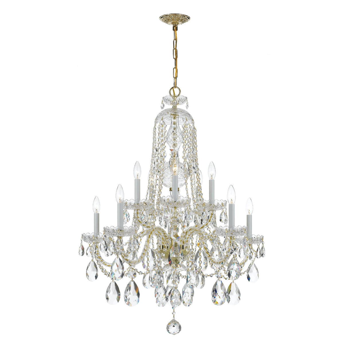 Traditional Crystal 10 Light Swarovski Strass Crystal Polished Brass Chandelier 1110-PB-CL-S