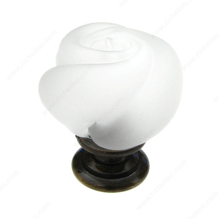 Richelieu 9030AE12 Traditional Murano Glass and Metal Knob - 9030, Frosted Clear / Antique English