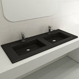 BOCCHI 1111-004-0132 Ravenna Wall-Mounted Sink Fireclay 48 in. Double Bowl for Two 1-Hole Faucets with Overflows in Matte Black